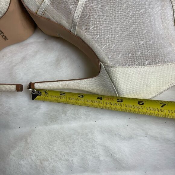 De Blossom collection beige iridescent textile & mesh ankle platform heels SZ10 - Picture 7 of 11